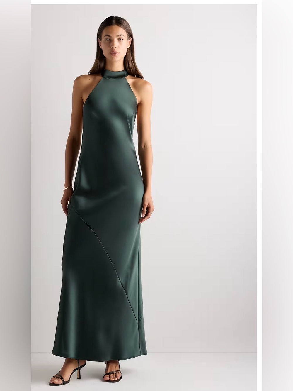 Halter Neck Satin Maxi Dress in Forest Green